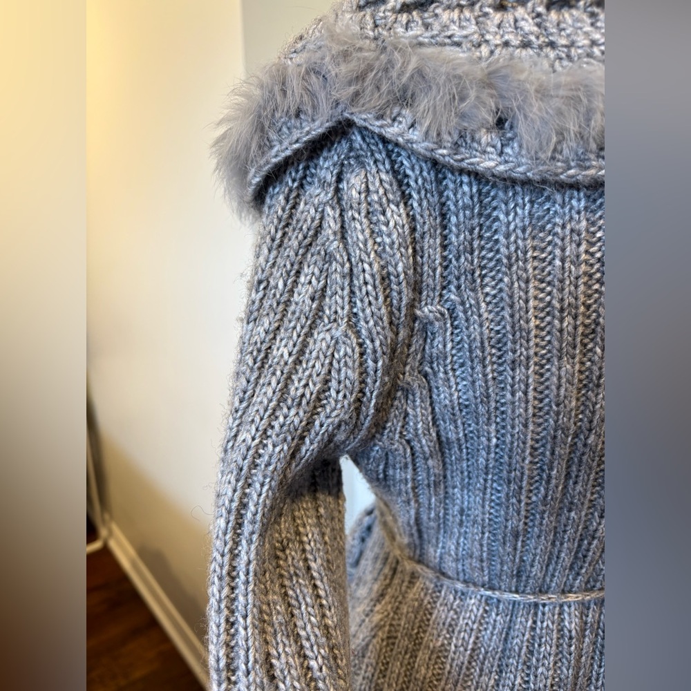 Sioni Crochet Rabbit Fur Trim Wrap Cardigan S/M - Picture 8 of 11